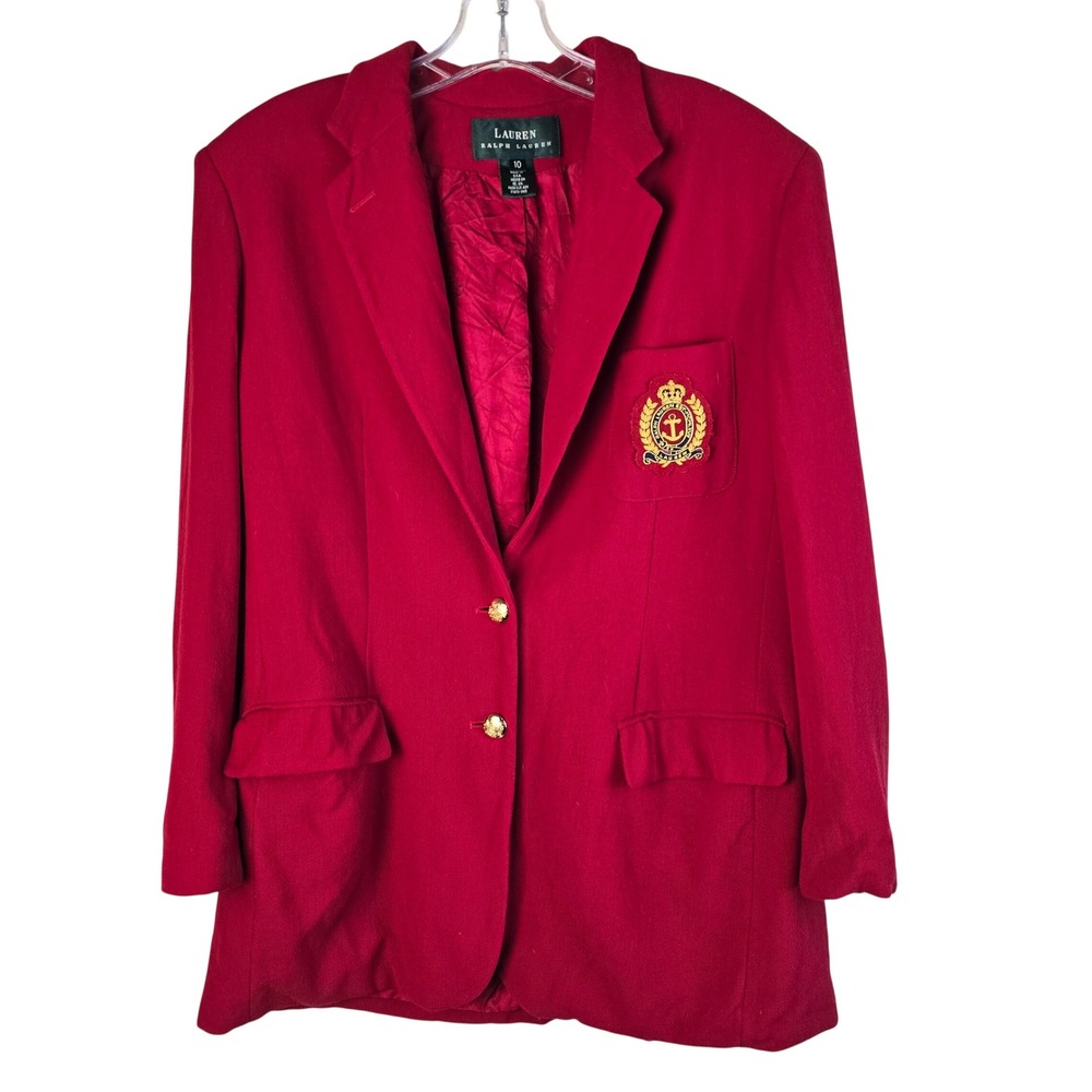 Vintage Lauren Ralph Lauren Red Wool Crest Blazer Jacket Women's 10 USA Made